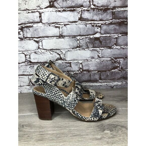 Vionic Carmel Grey Ivory Leather Snake Print Heel Sandals Women’s 9.5M US/41.5EU - Picture 3 of 16